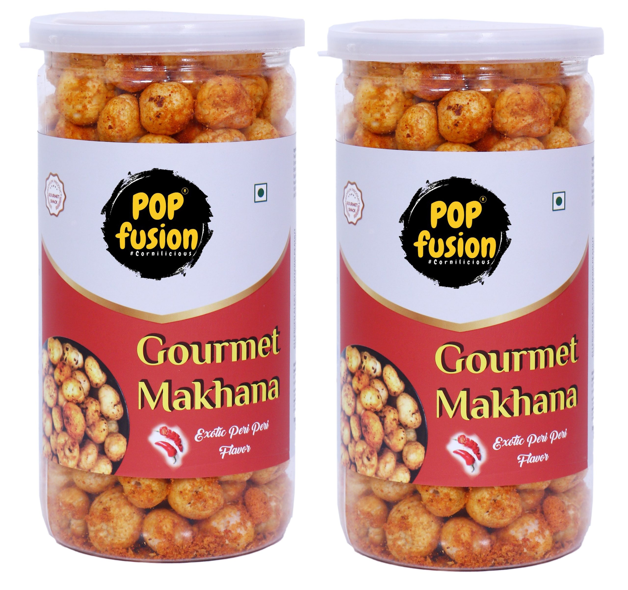Flavoured and Roasted Gourmet Makhana/Fox Nuts- Exotic Peri Peri,Low Fat Snacks with Airtight Glass Jar – Combo Pack of 2 (70gms Each)