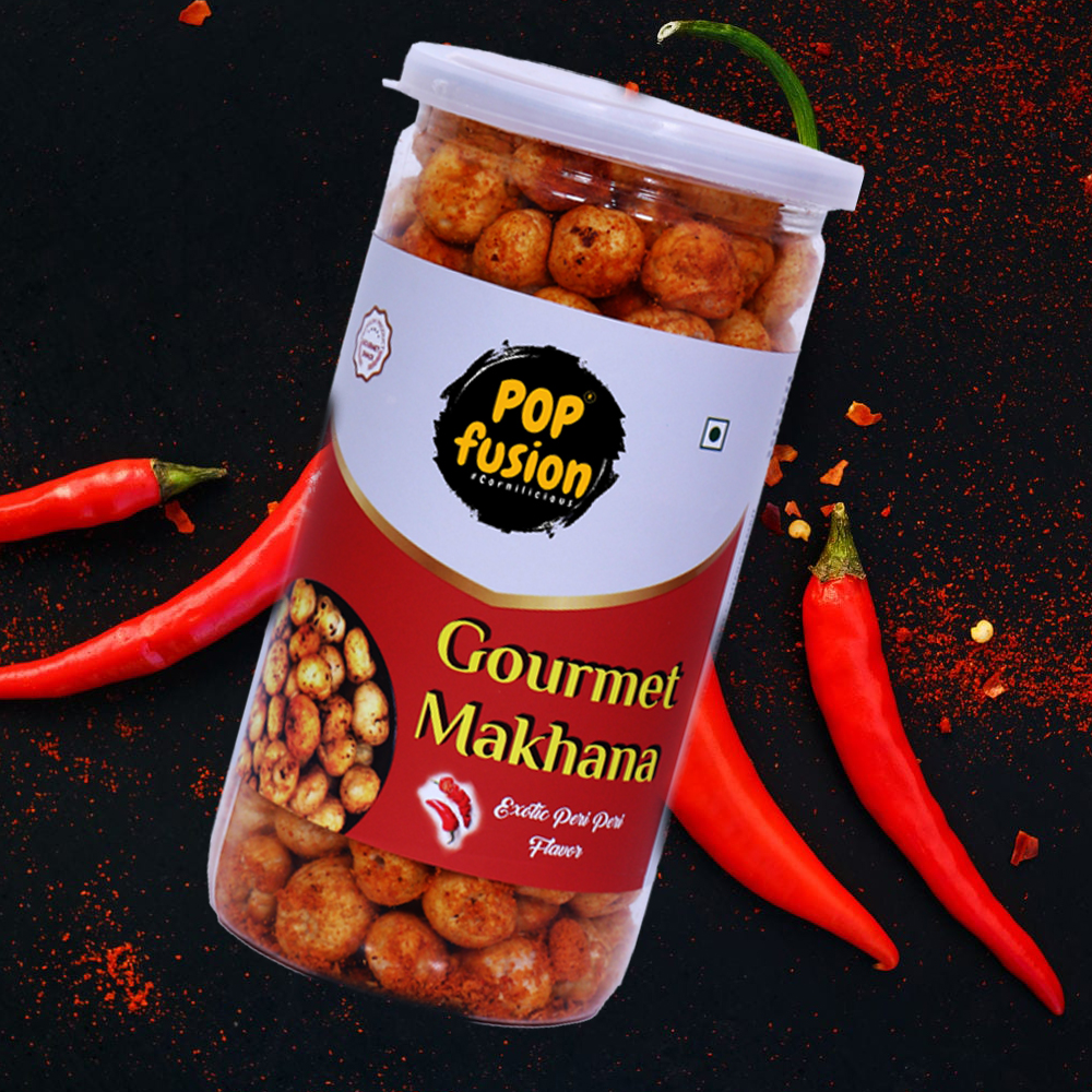 Flavoured and Roasted Gourmet Makhana/Fox Nuts- Exotic Peri Peri,Low Fat Snacks with Airtight Glass Jar – Combo Pack of 2 (70gms Each)