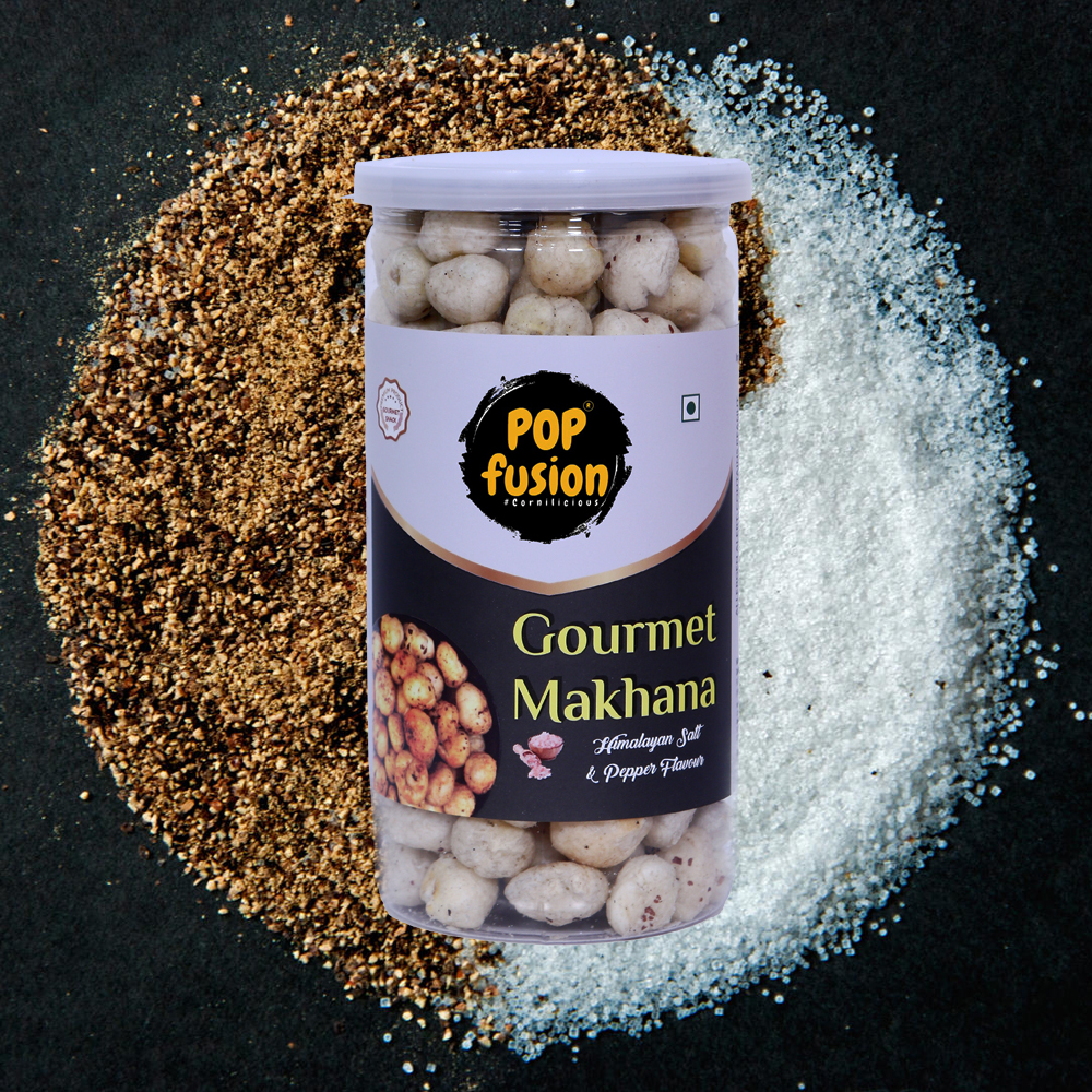 Roasted & Flavoured Makhana – Himalyan Salt & Pepper Makhana, Low Fat Snacks with Airtight Glass Jar – (Pack of 2, 70 g Each)