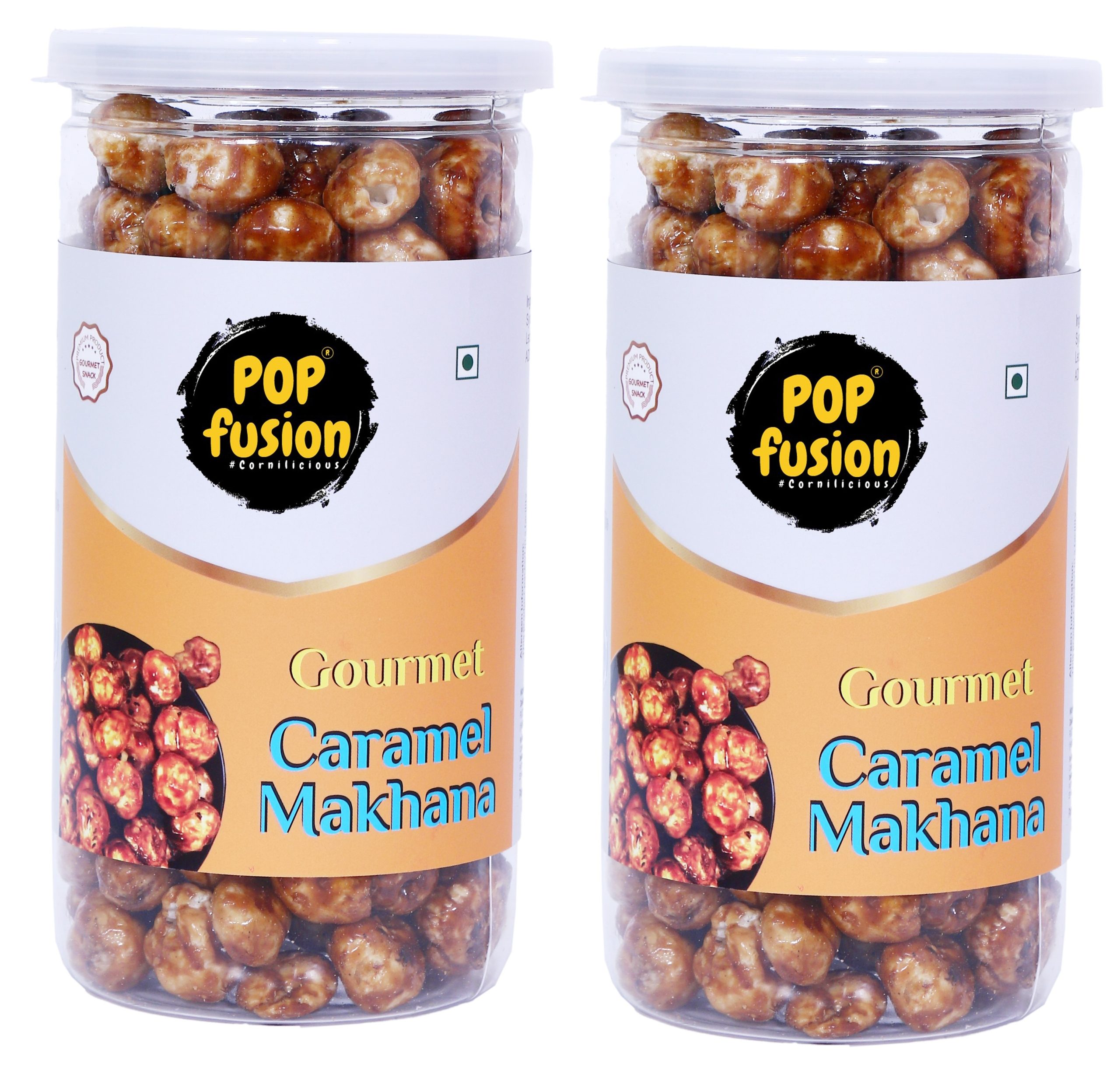 Roasted & Flavoured Makhana- Classic Salted Caramel Makhana, Low Fat Snacks with Airtight Glass Jar- (Pack of 2, 140 g Each)